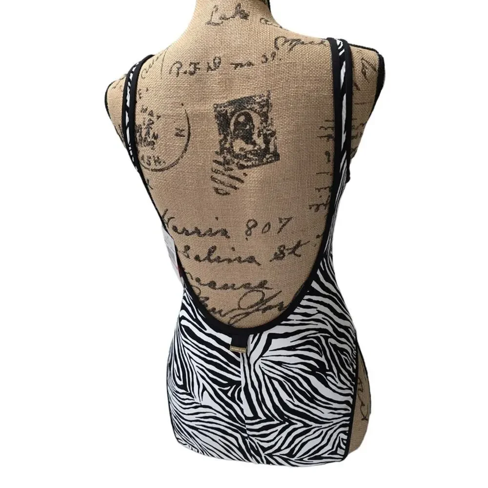 Michael Kors Womens Zebra Print High‎ Cut Scoop Back One Piece Swimsuit Size 10 - Picture 4 of 11